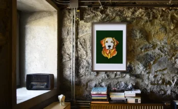 rustik salon köşesinde golden katmanlı suluboya sanat eseri