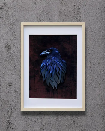 bordo kadife fonda kademeli kağıt boyama kuzgun sanat eseri