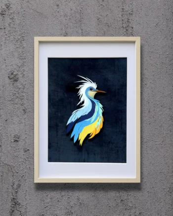 çerçeveli kademeli kesim karton kuş sanat eseri kadife fon