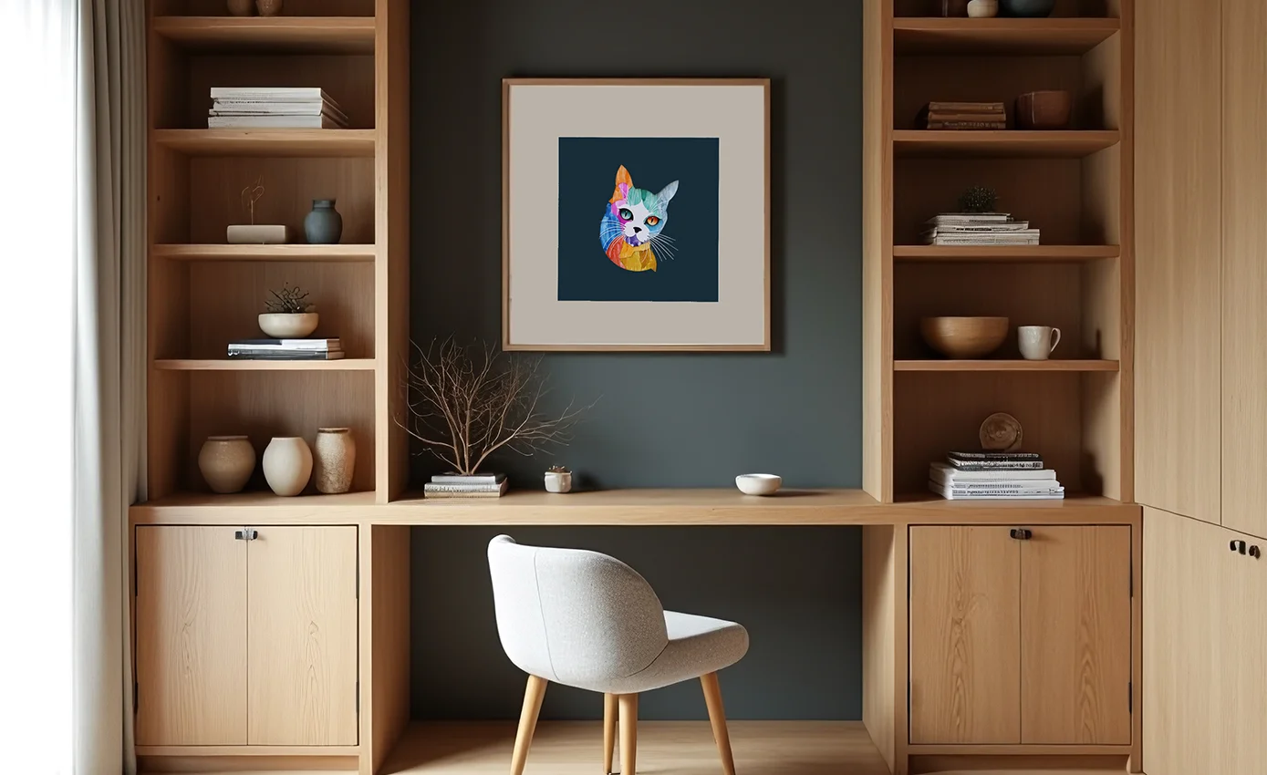 kağıt kesim sanatı sulu boya kedi modern çalışma masası üzerinde