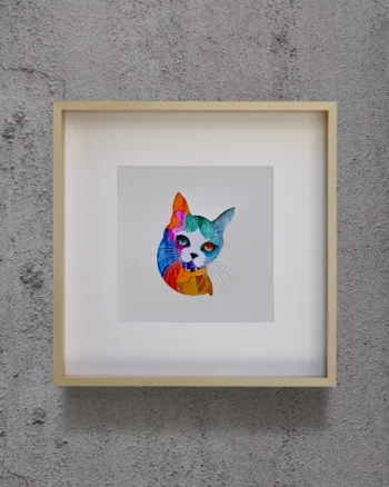 canlı renk geçişleriyle sulu boya kedi portresi kağıt kesim sanatı