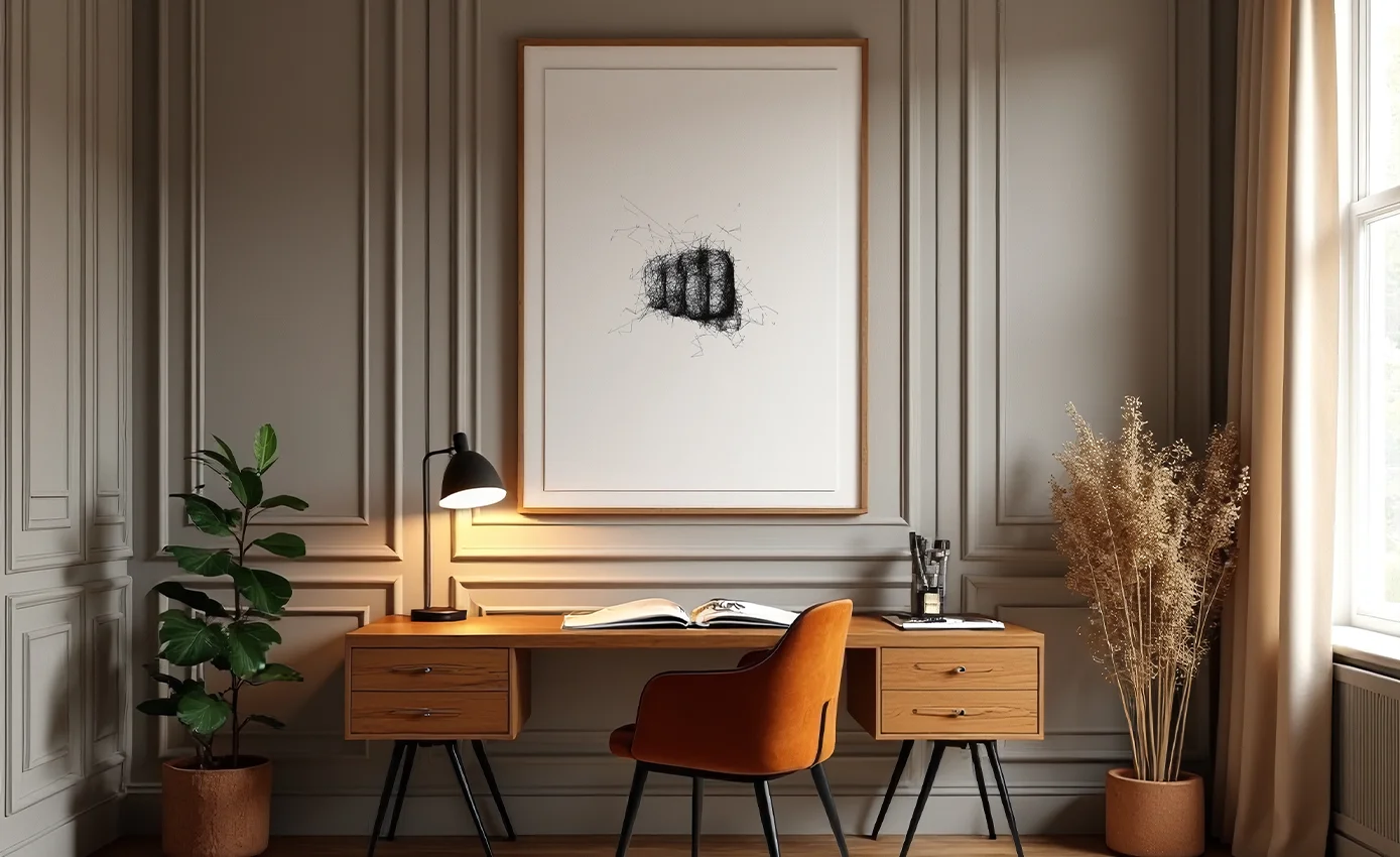masa lambası yanında minimal çerçeve içinde el simgesi