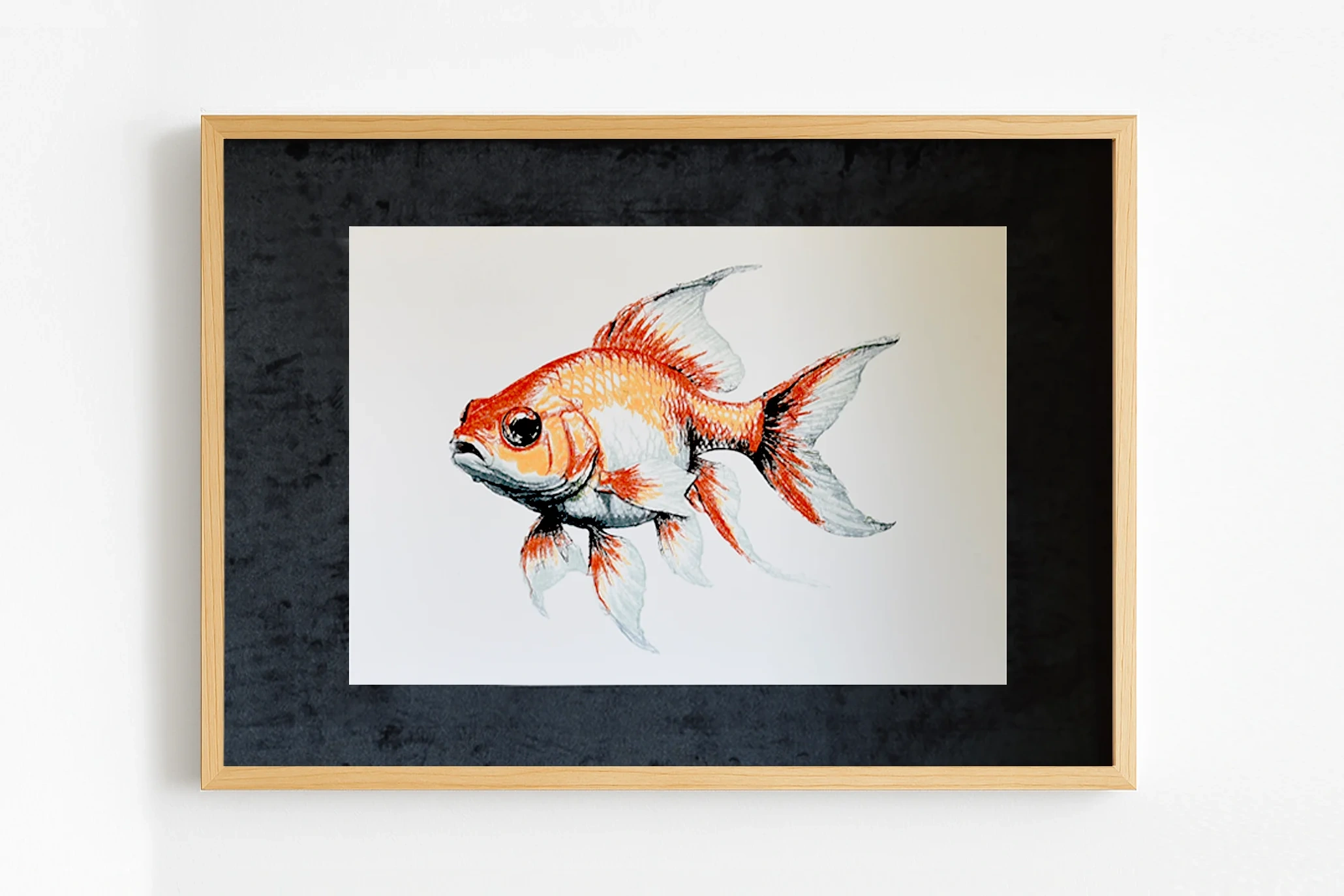 japon ryukin balık çizimi sanat eseri