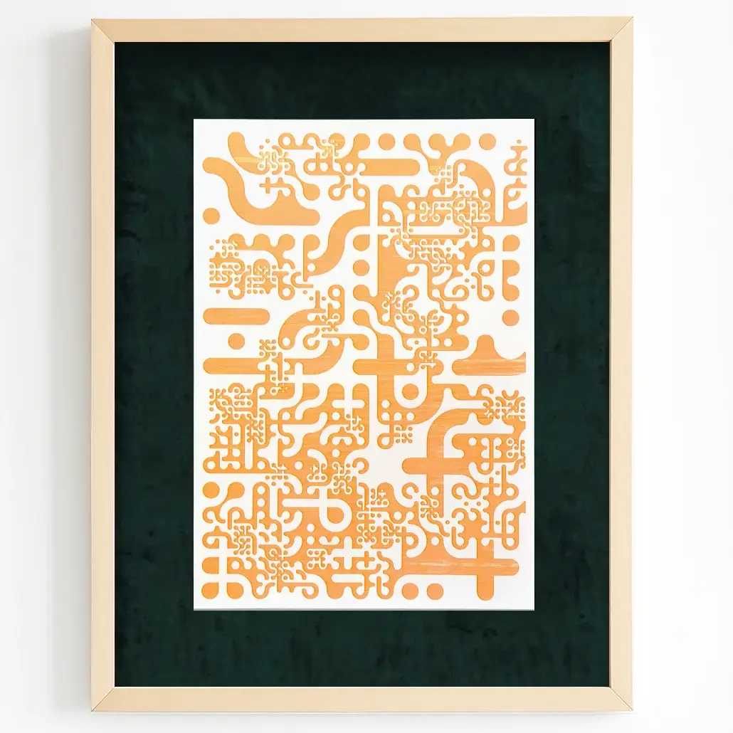 turuncu geometrik desenli pen plotter posteri
