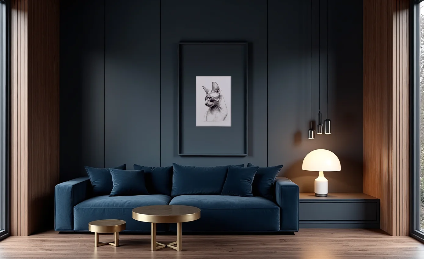 koyu renkli salon duvarında sayısal sanat