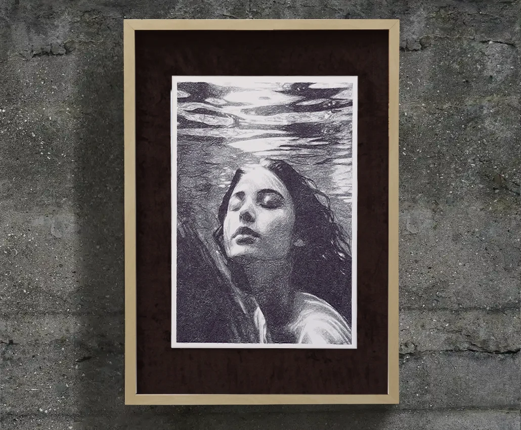 bordo kadife paspartu huş çerçeve sayısal sanat eseri