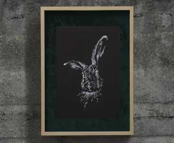 plotter art tavşan siyah fon üzeri beyaz çini