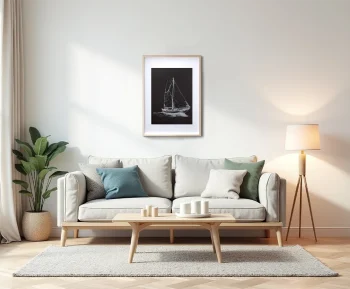 açık renk salonda sayısal sanat eseri eskizi