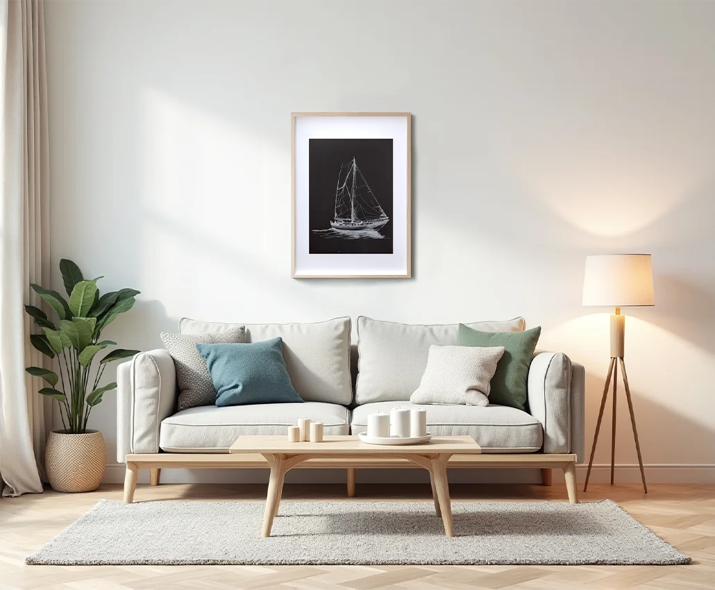açık renk salonda sayısal sanat eseri eskizi