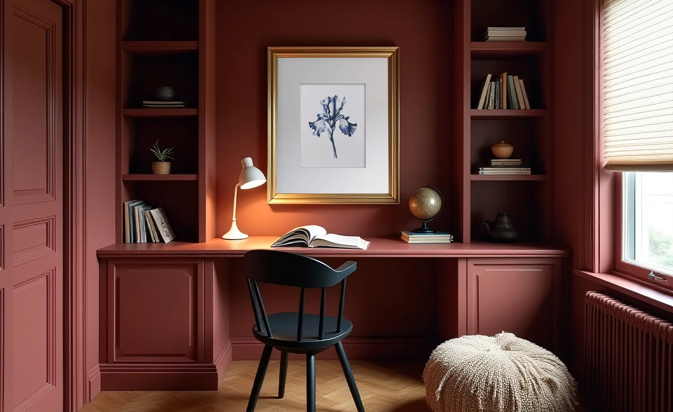 loş çalışma alanı altın çerçeveli sayısal sanat