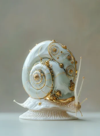 altın tel detaylı beyaz porselen görünümlü salyangoz formu ai sanat görseli